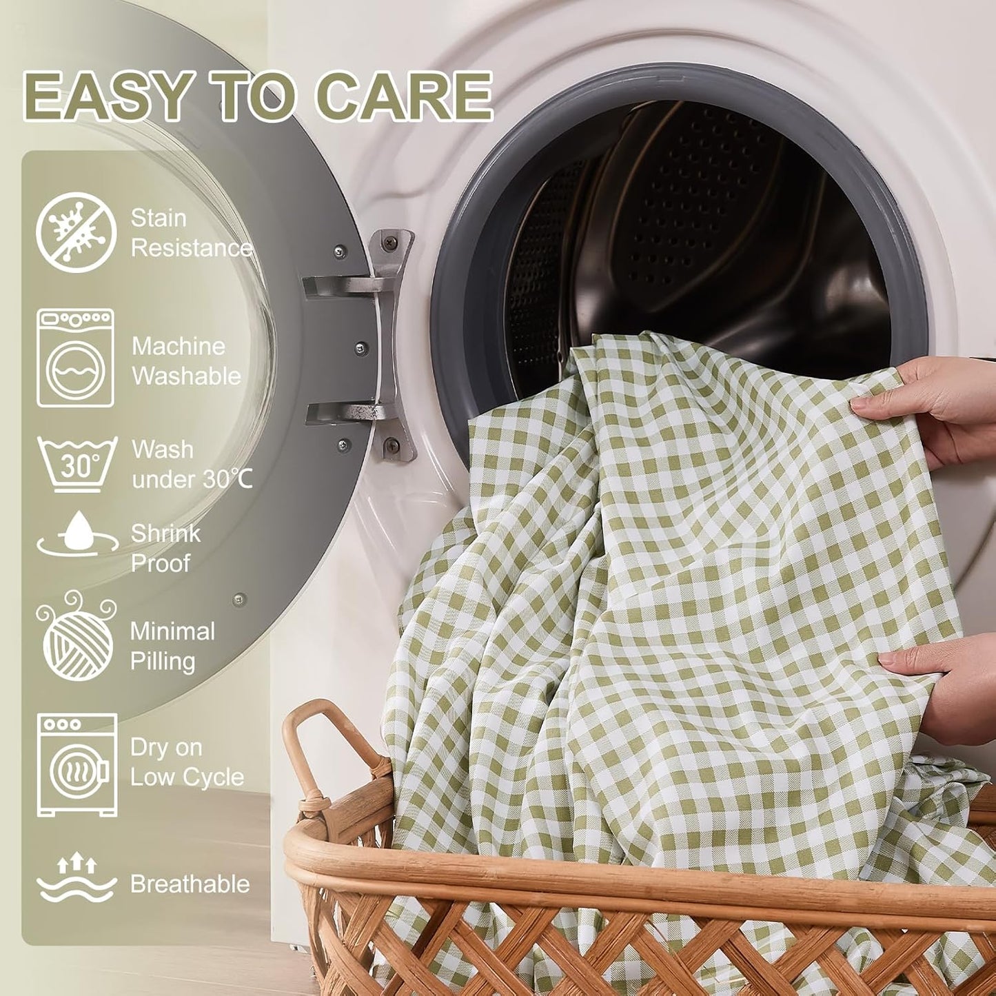 Gingham Queen Sheet Set, Lightweight Super Soft Brushed Microfiber Plaid Bed Sheets with 16" Deep Pocket, 4 Piece Ruffle Farmhouse Bedroom Decor, Sage Green