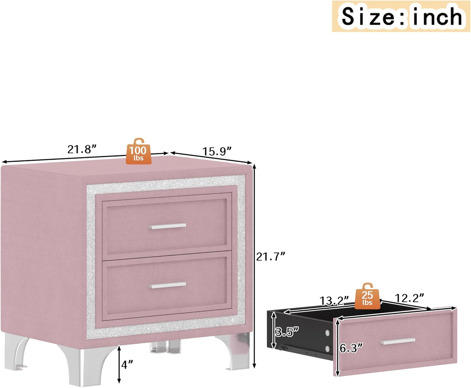 Bedroom Sets, 3-Pieces Bedroom Sets, Queen Size Upholstered Platform Bed with LED Lights and 2 Nightstands, Pink