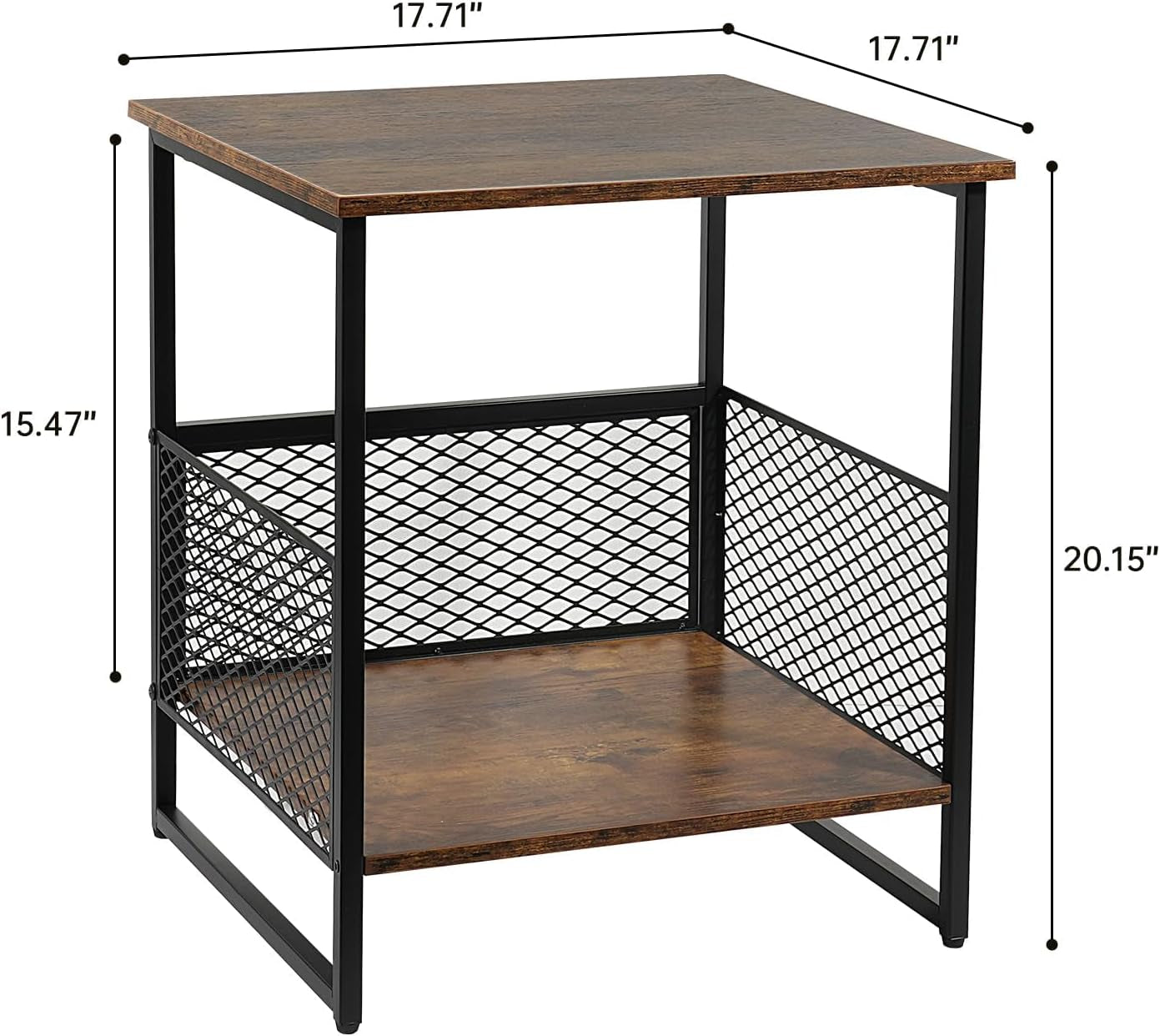 Square End Table, Side Table, Couch Side Table with 2 Tier Storage, Great for Printer Stand, Mini Fridge Stand, Ideal for Living Room, Bedroom, Office