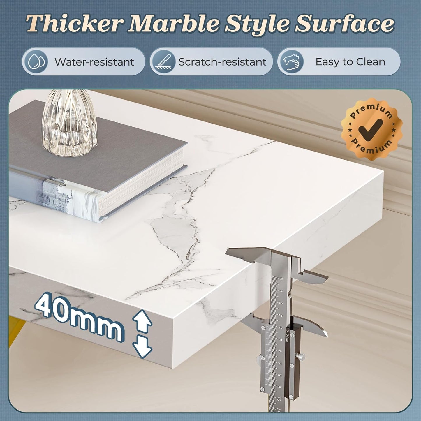 47.2 Inch Entryway Table with Marble Top, Industrial Console Sofa Table, 3 Tier Accent Table, for Entry, Hallway, Entrance, Foyer, Y-Shaped Metal Base, White Marble & Gold