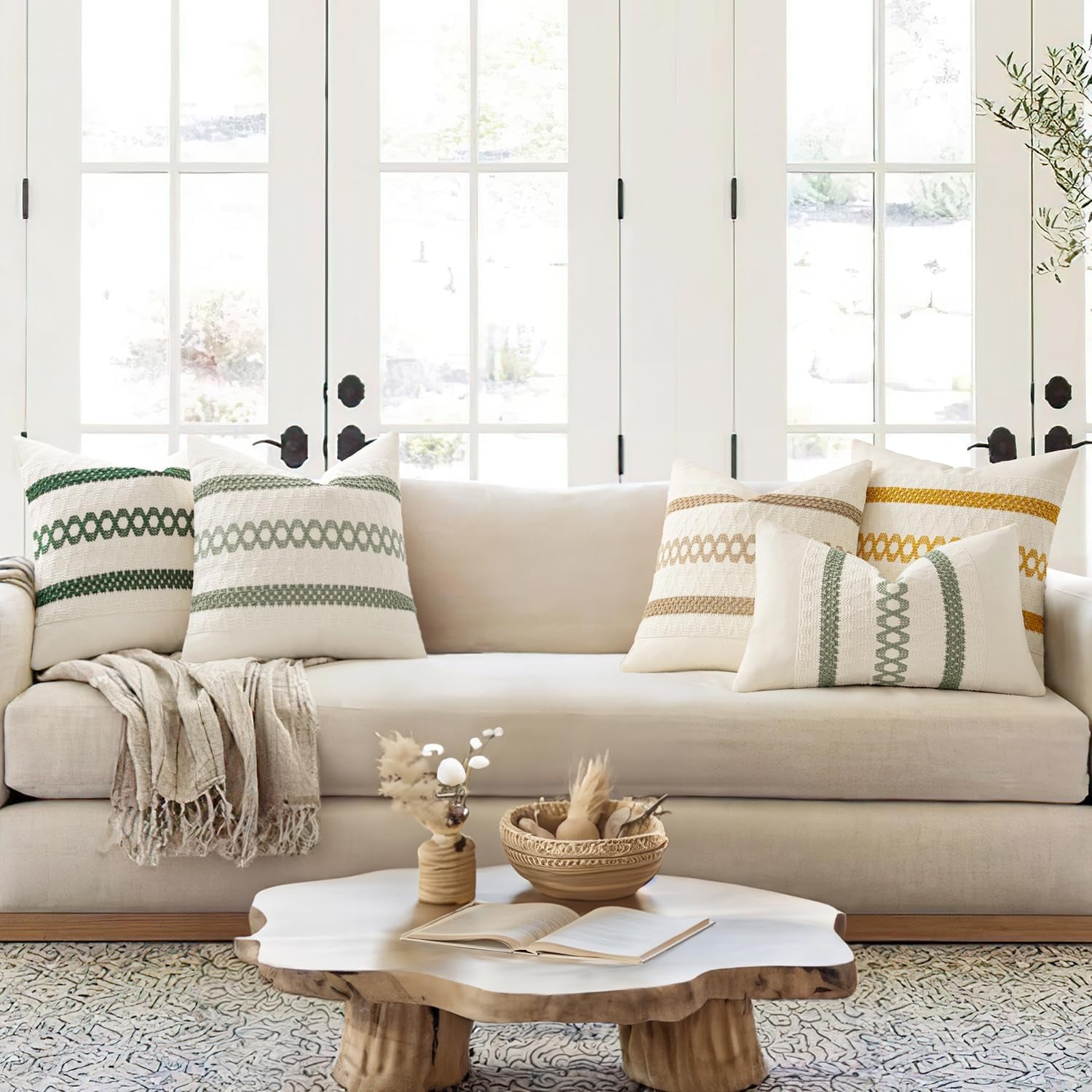 Set of 2 Sage Green Boho Decorative Lumbar Pillow Covers 12X20 Inch Farmhouse Rustic Couch Throw Pillows Modern Summer Cushion Covers Retro Cute Macrame Woven Home Decor for Bed Sofa Chair