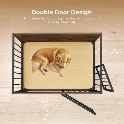 38 Inch Wooden End Table Dog Crate Furniture with Multiple Secure Locks, Heavy Duty Indoor Dog Kennel for Medium Dogs, Decorative Pet Cage for Home Use,Aged Black