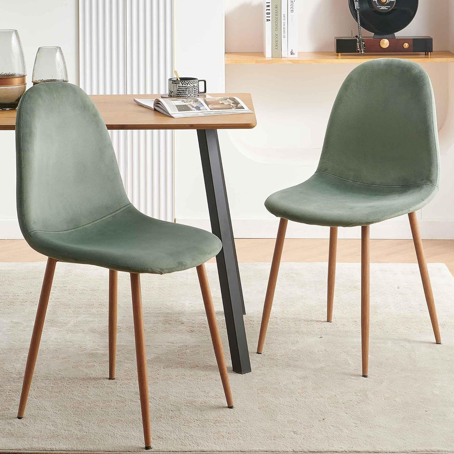 Velvet Dining Chairs Set of 4 - Modern Seating with Metal Legs for Living, Bedroom, Dining Room - Green Chairs, Chair Set for 4