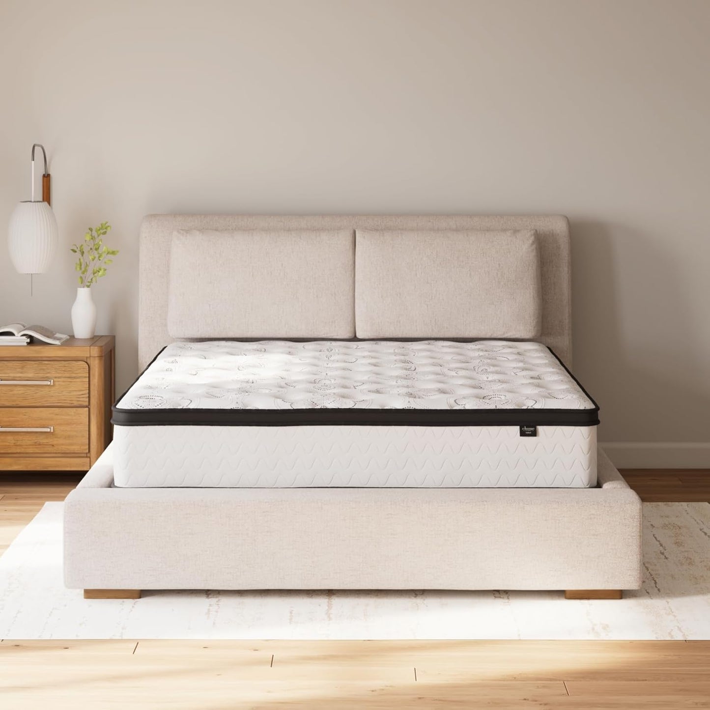 Queen Size Chime 12 Inch Medium Firm Hybrid Mattress with Cooling Gel Memory Foam for Pressure Relief, Fiberglass Free, Mattress in a Box
