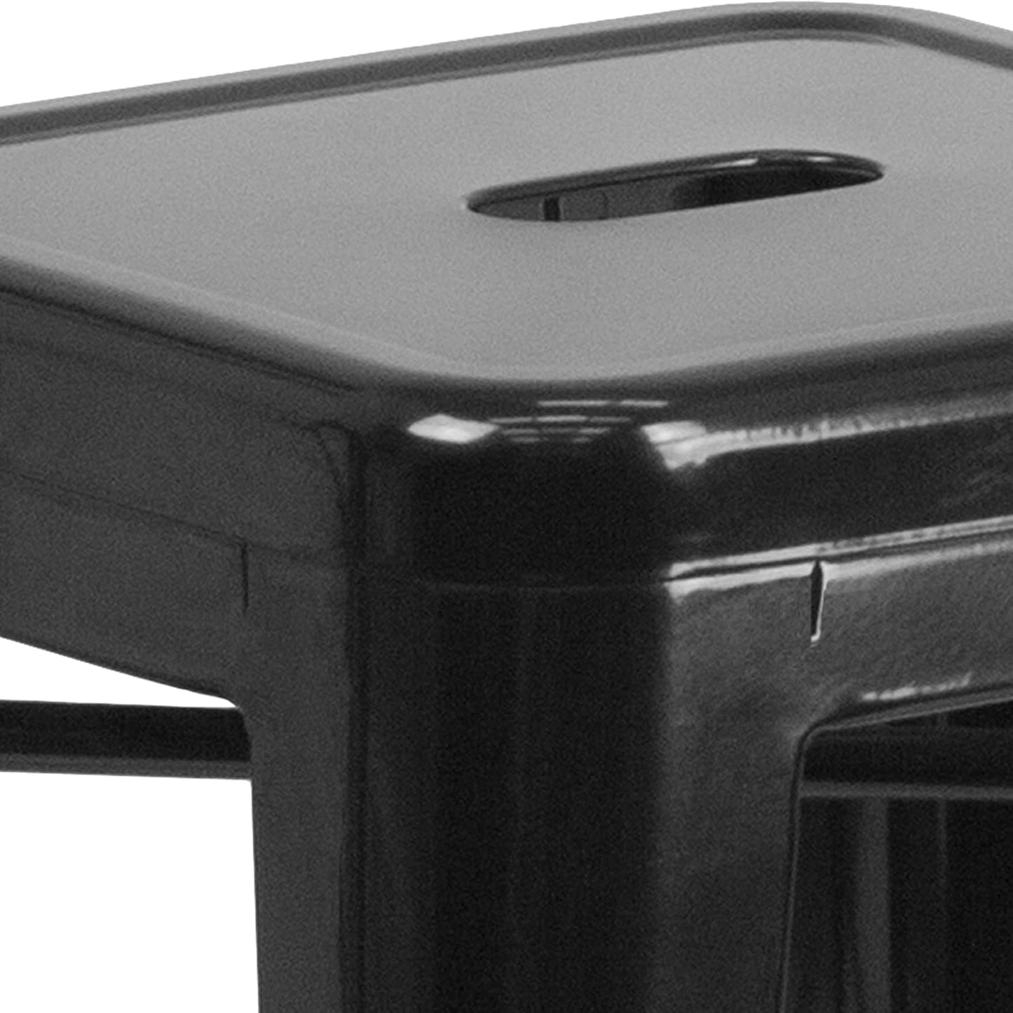 Lily 4 Pack Commercial Grade 24" High Backless Black Metal Indoor-Outdoor Counter Height Stool with Square Seat