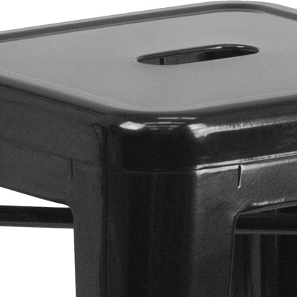 Lily 4 Pack Commercial Grade 24" High Backless Black Metal Indoor-Outdoor Counter Height Stool with Square Seat