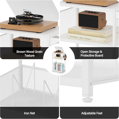 3 Tier End Table,Record Player Stand with Storage up to 100 Albums,Turntable Stand for Vinyl,White Records Shelf for Living Room Bedroom