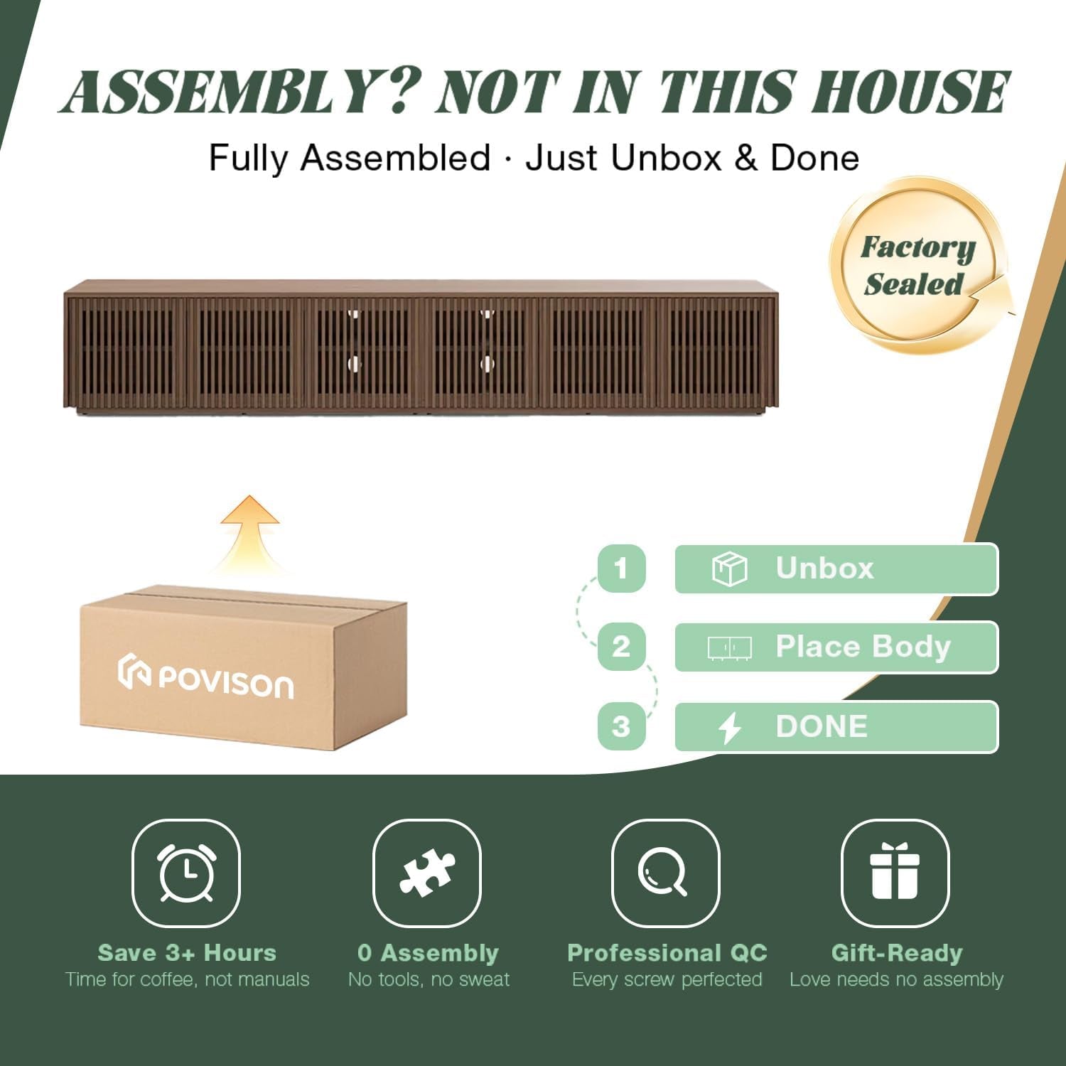 Full Assembled Mid Century Modern TV Stand, 118” Extra-Large Entertainment Center for 100 Inch TV, Wood Slatted TV Media Console with Storage for Living Room Bedroom