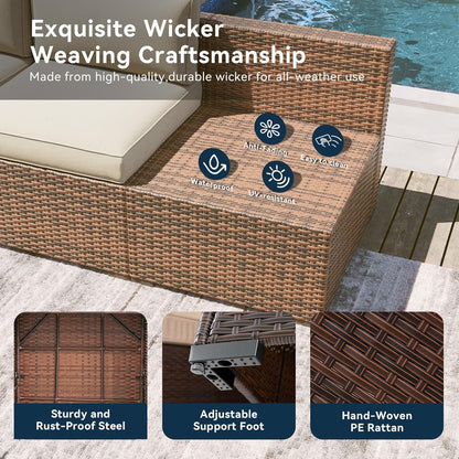 7 Piece Outdoor Patio Furniture Set with Coffee Table, Outdoor Patio Furniture Sets with Thicken Cushion, Wicker Rattan Outdoor Conversation Set for Backyard & Garden, Beige