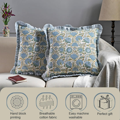 Modern Farmhouse Pillow Covers Decorative Cotton Throw Pillow Covers Set of 2 Asparagus Green Cushion Covers with Ruffle for Couch Sofa Bed Living Room Spring Home Decor 20X20