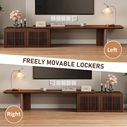 Extendable TV Stand with Storage and Shelves, Wood Entertainment Center for 55+ Inch TV, Modern TV Console, Minimalist Media Console for Living Room, Bedroom-Walnut (Extendable: 78.7"-110")