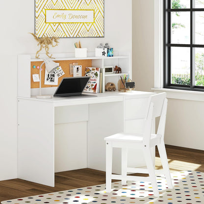 Kids Study Desk with Chair, Kids Desk and Chair Sets with Hutch and Storage Cabinet, Wooden Children Study Table, Student Writing Table Computer Workstation for 5-12 Years Old