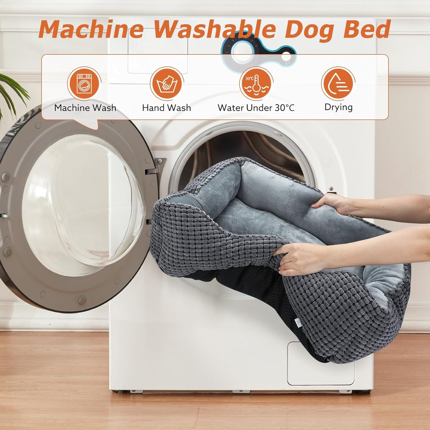 Dog Bed for Large Medium Small Dogs, Rectangle Washable Sleeping Puppy Bed, Soft Calming Cat Beds for Indoor Cats, Orthopedic Pet Sofa Bed, Anti-Slip Bottom with Multiple Size (20'', Grey)