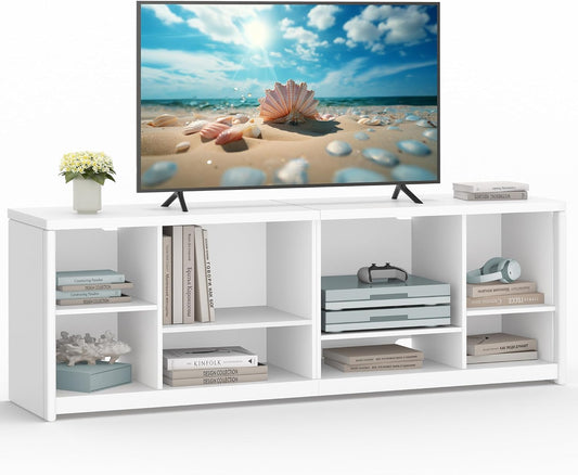 TV Stand for Tvs up to 75 Inches, Entertainment Center with Storage Shelves, TV Console Table, Easy to Assemble, TV Cabinet for Living Room, Bedroom, Cloud White ULTV112W01