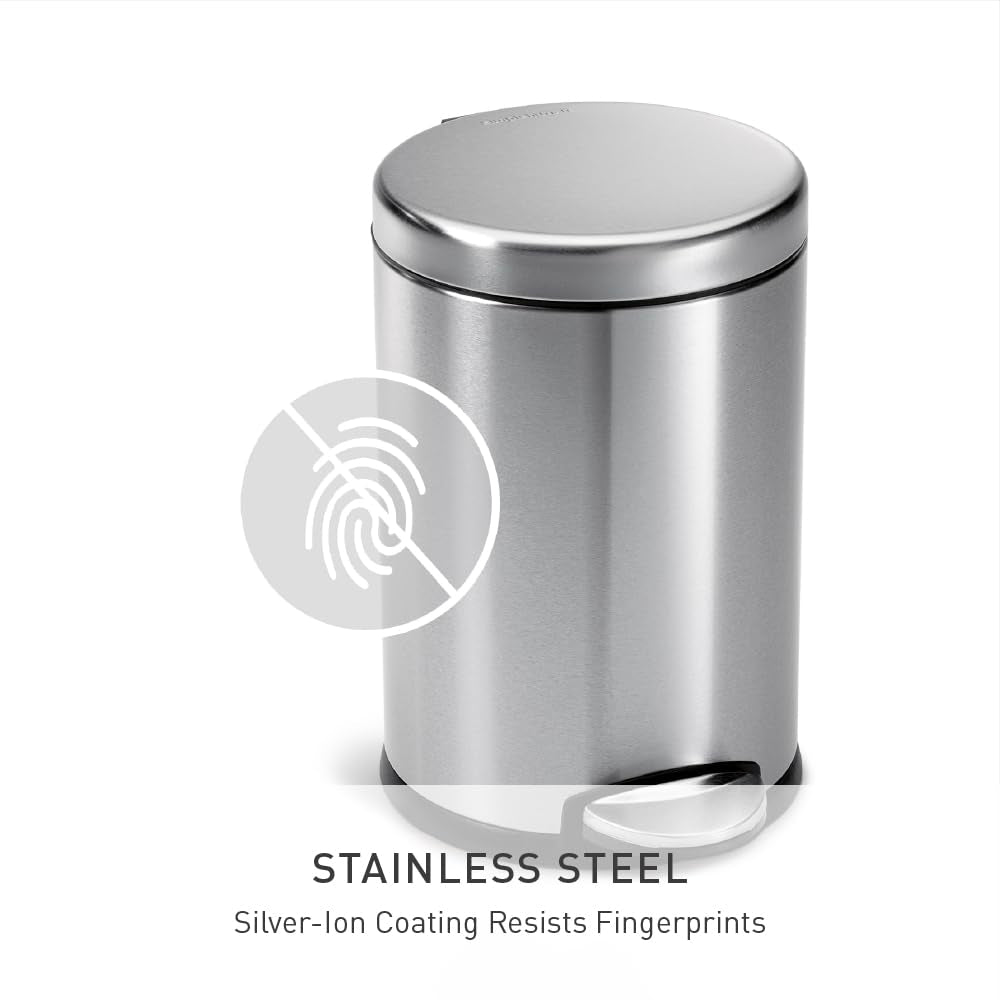 4.5 Liter / 1.2 Gallon round Bathroom Step Trash Can, Brushed Stainless Steel