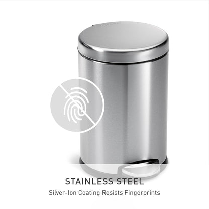 4.5 Liter / 1.2 Gallon round Bathroom Step Trash Can, Brushed Stainless Steel
