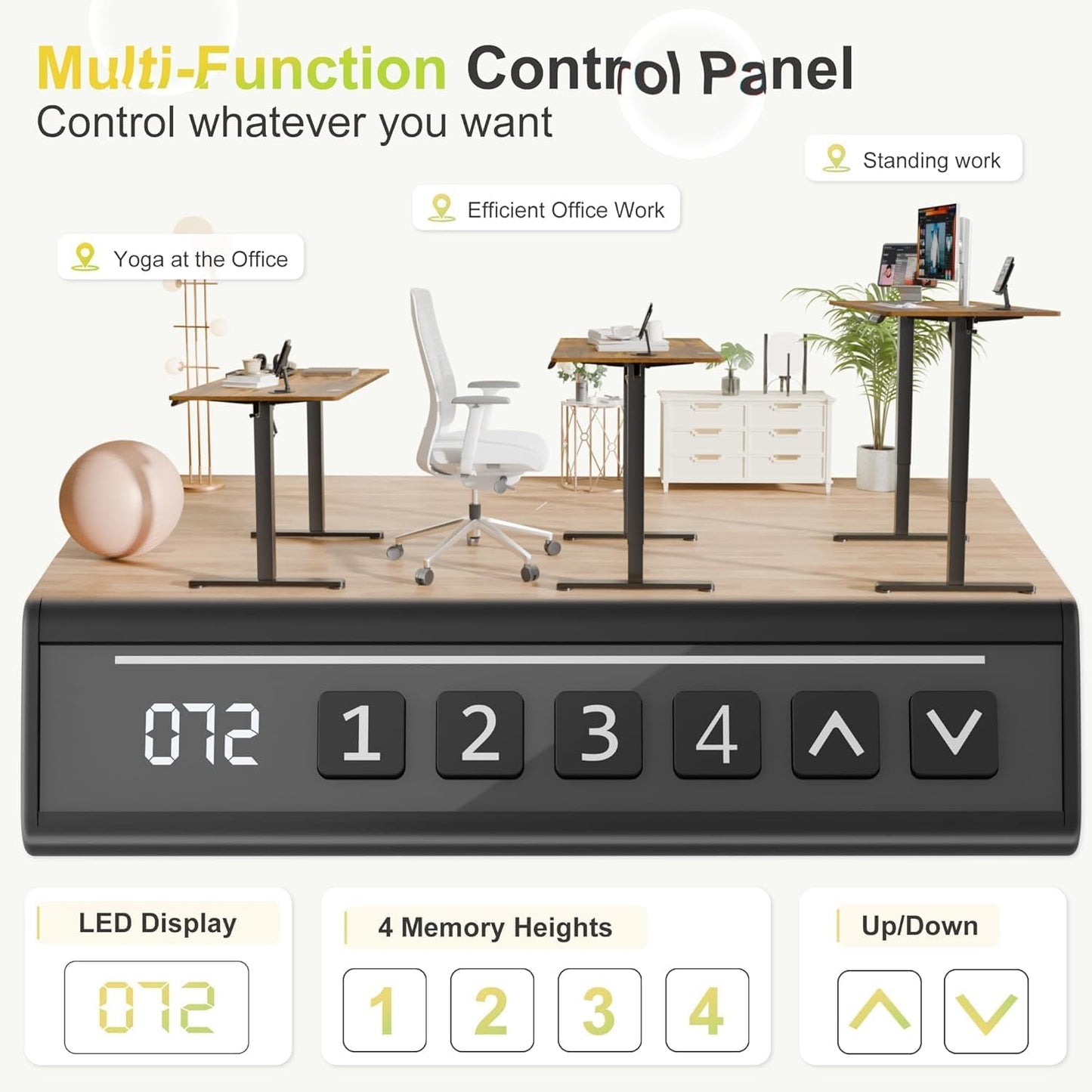 Electric Standing Desk, 45 X 24 Inches Sit Stand up Desk, Sit Stand Height Adjustable Home Office Desk with 4 Height Position Memory - with Splice Board (Rustic Brown, 48)