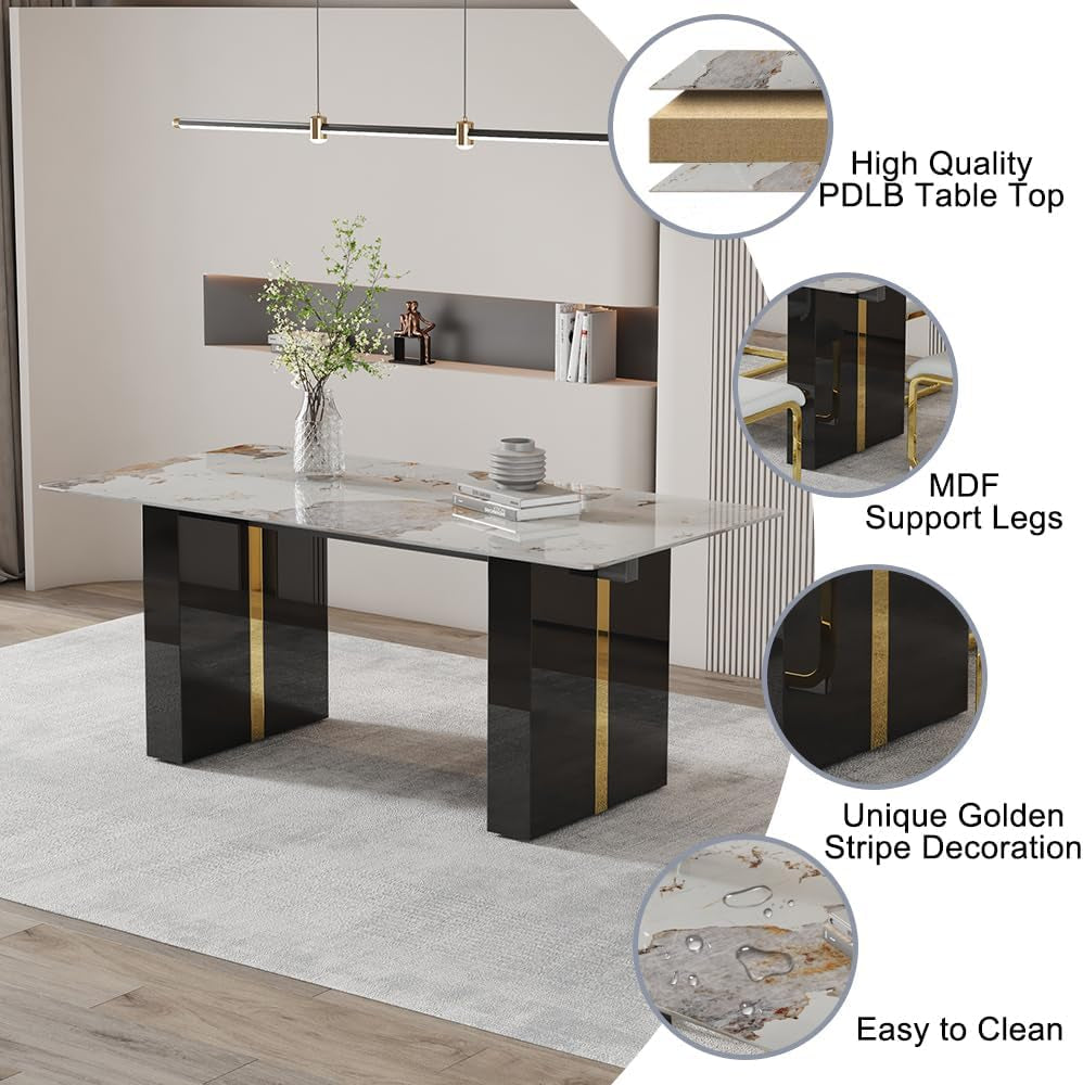 71'' Modern Dining Table Set for 8，Kitchen Table Set for 8, Dining Faux Marble Table Set for 8 with PU Leather Chairs for Kitchen, Dining, Bar, Living Room