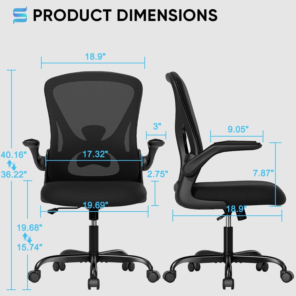 Ergonomic Desk Chair with Padded Flip up Arms and Supportive Lumbar Support, Breathable Mesh Home Office Chair with Comfortable Cushion for Home or Office(Black)