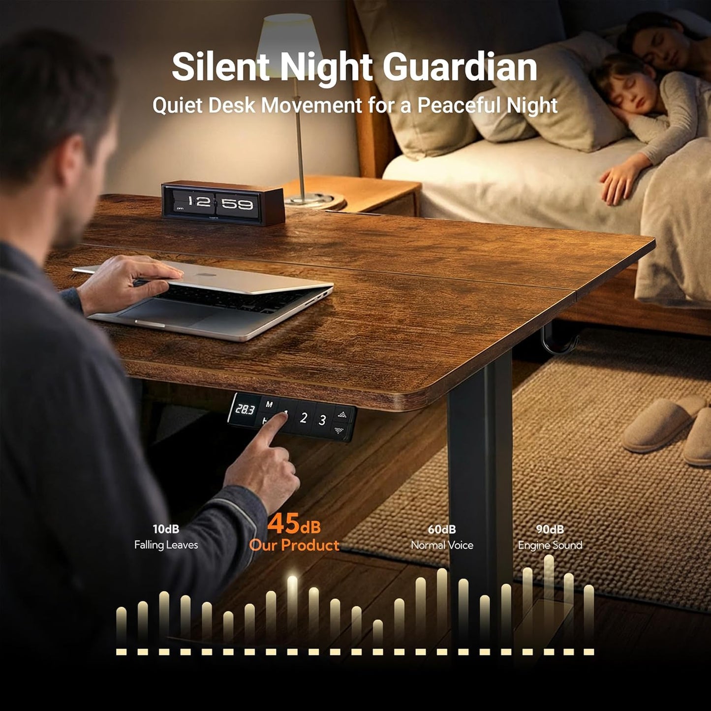 Electric Standing Desk, Adjustable Height Stand up Desk, 24X48 Inches Sit Stand Home Office Desk with Splice Board, Black Frame/Rustic Brown Top