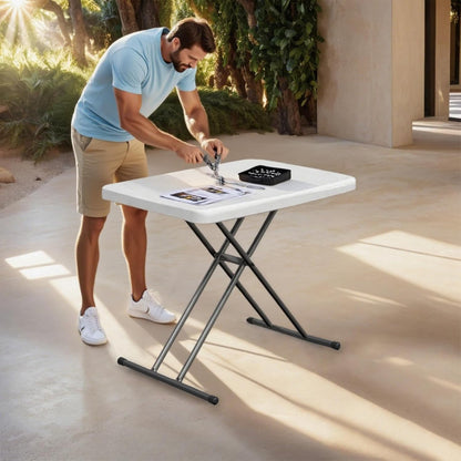 Folding Table 30 Inch - Small Desk Adjustable Height TV Tray for Laptop, Couch, Camping - Heavy Duty Utility Foldable Table for Small Spaces, No Assembly Required, White Granite