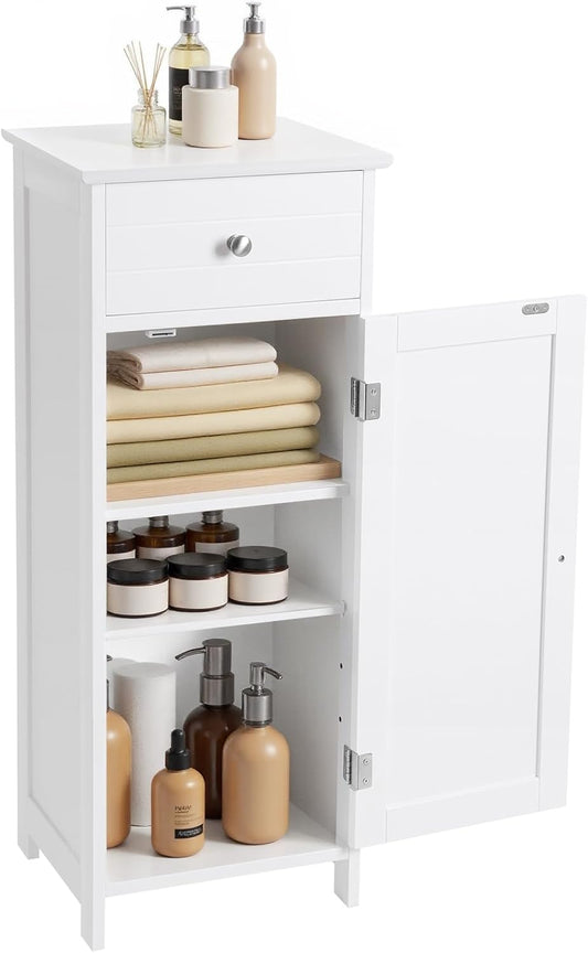 Bathroom Floor Cabinet, Freestanding Bathroom Storage Cabinet with Drawer and Adjustable Shelf, for Living Room, Kitchen, White UBBC48WT
