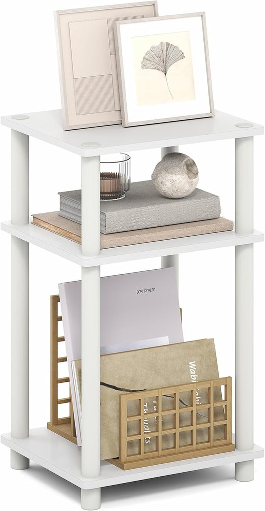 Turn-N-Tube Side Table, 3-Tier End Table, Night Stand, Bedside Table, for Living Room, Bedroom, Grey Oak