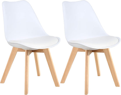 Mid Century Modern Dining Chairs,Shell Lounge Plastic Side Chair with Soft Padded and Wooden Legs for Dining Room Living Room Bedroom Kitchen Set of 2 (White)