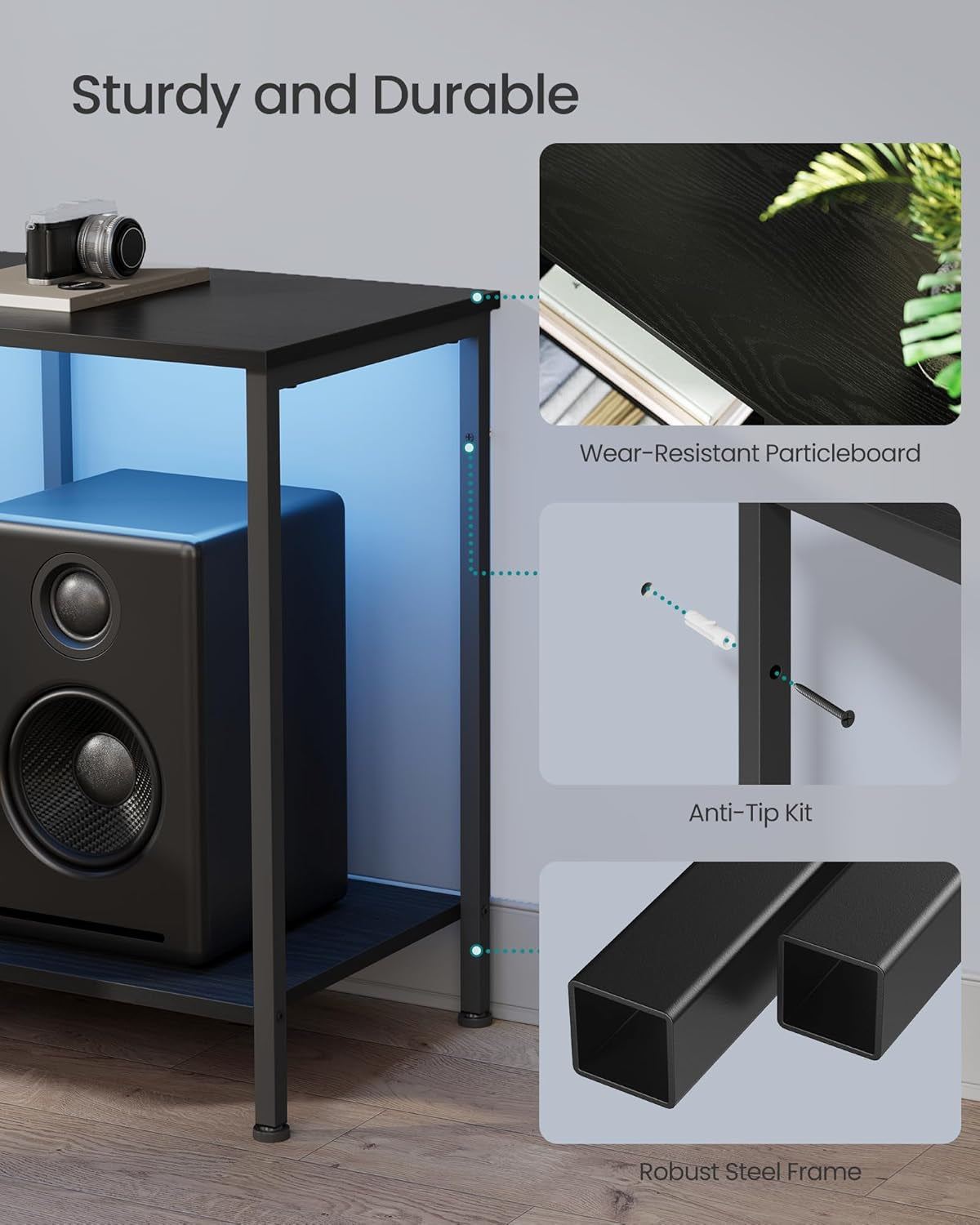 BELLAH Collection - TV Stand for Tvs up to 70 Inches, Media Console Table and Entertainment Center Unit for Living Room, with Shelves and Drawer, Steel, Modern, Ink Black ULGS131B101S
