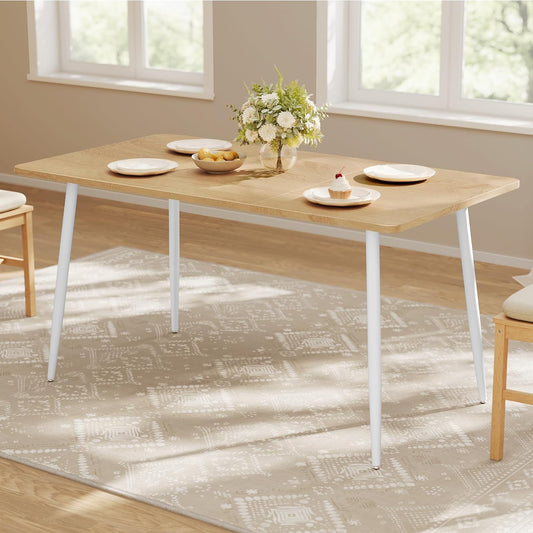 Dining Table, Dining Room Table for 4-6 People, Modern Farmhouse, for Kitchen, Quick Assembly, Heat-Resistant Surface, 29.5 X 55.1 X 29.5 Inches, Golden Oak and Cloud White UKDT100N01V2