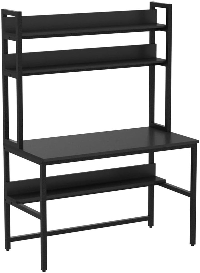 Computer Desk with Hutch and Bookshelves, Large Leg Room 47 Inch Width Black Desk with Space Saving Storage Shelves for Home Office,Study, Work, Easy Assemble
