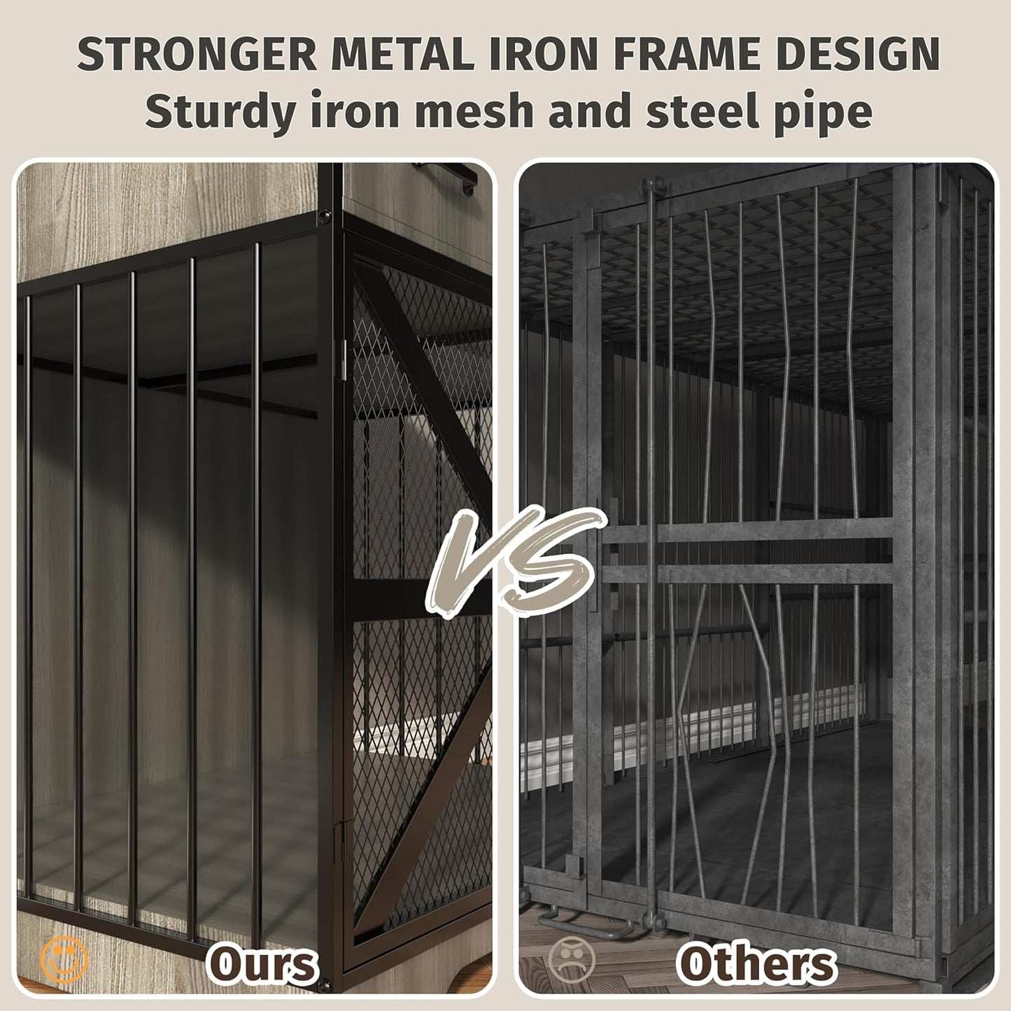 44" Large Dog Crate Furniture, Wooden Heavy Duty Dog Kennel TV Stand with 2 Drawers, Indoor Multi-Functional Decorative XL Furniture for Medium & Large Breeds, White