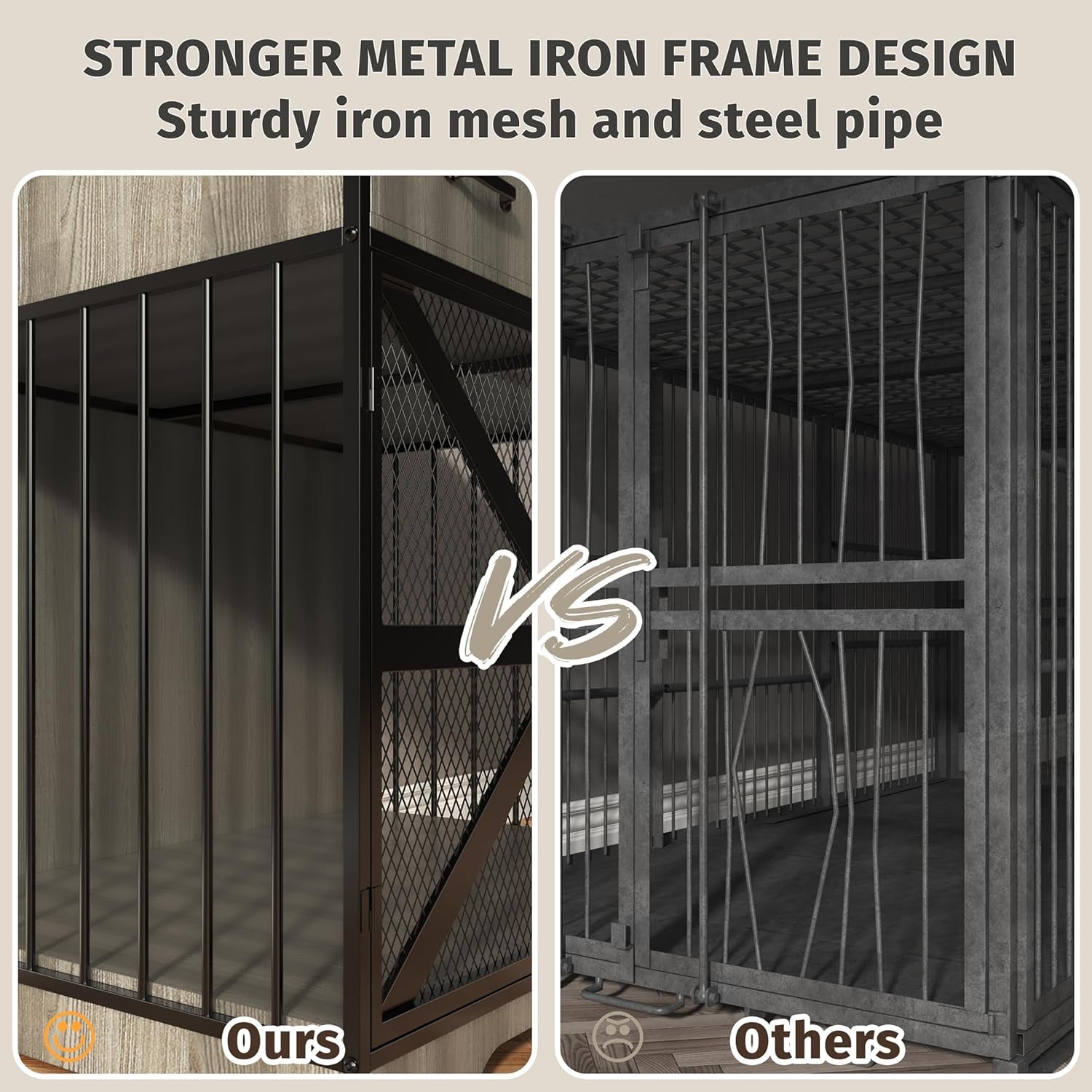 44" Large Dog Crate Furniture, Wooden Heavy Duty Dog Kennel TV Stand with 2 Drawers, Indoor Multi-Functional Decorative XL Furniture for Medium & Large Breeds, White