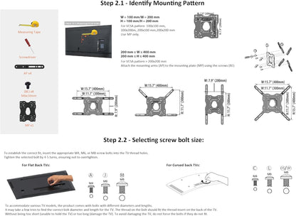 Full Motion Articulating TV Wall Mount, with Swivel and Tilt, for 26" to 55" Tvs and Flat Panels up to 80 Lbs, VESA Compatible, Black