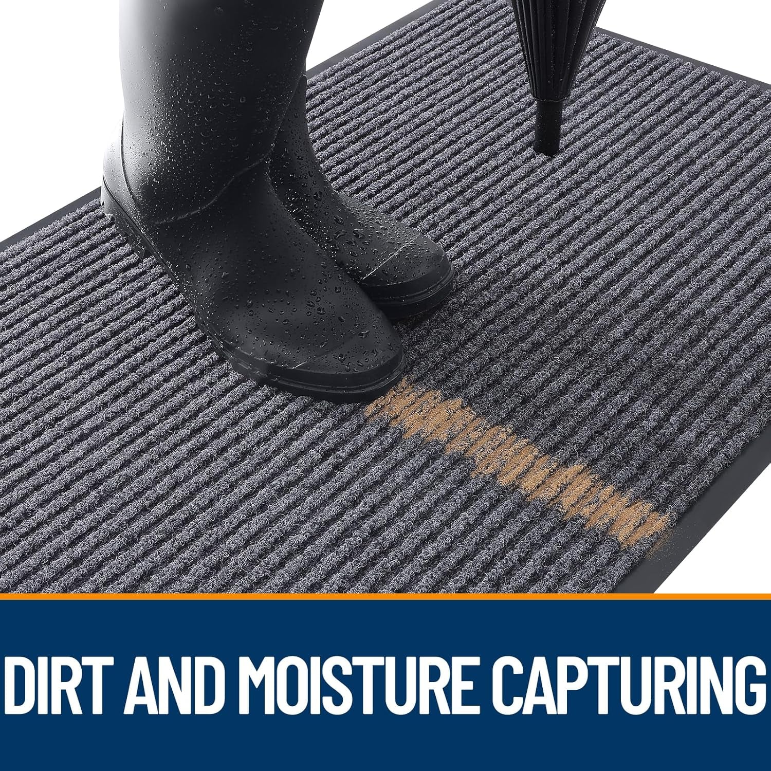 Front Door Mat Indoor Outdoor Entrance, 2-Pack 29.5 X 17 Inch, Waterproof Heavy Duty Doormat, Fade Resistant, Low Profile, Easy Clean Patio Porch Welcome Floor Mats for Entry, Grey