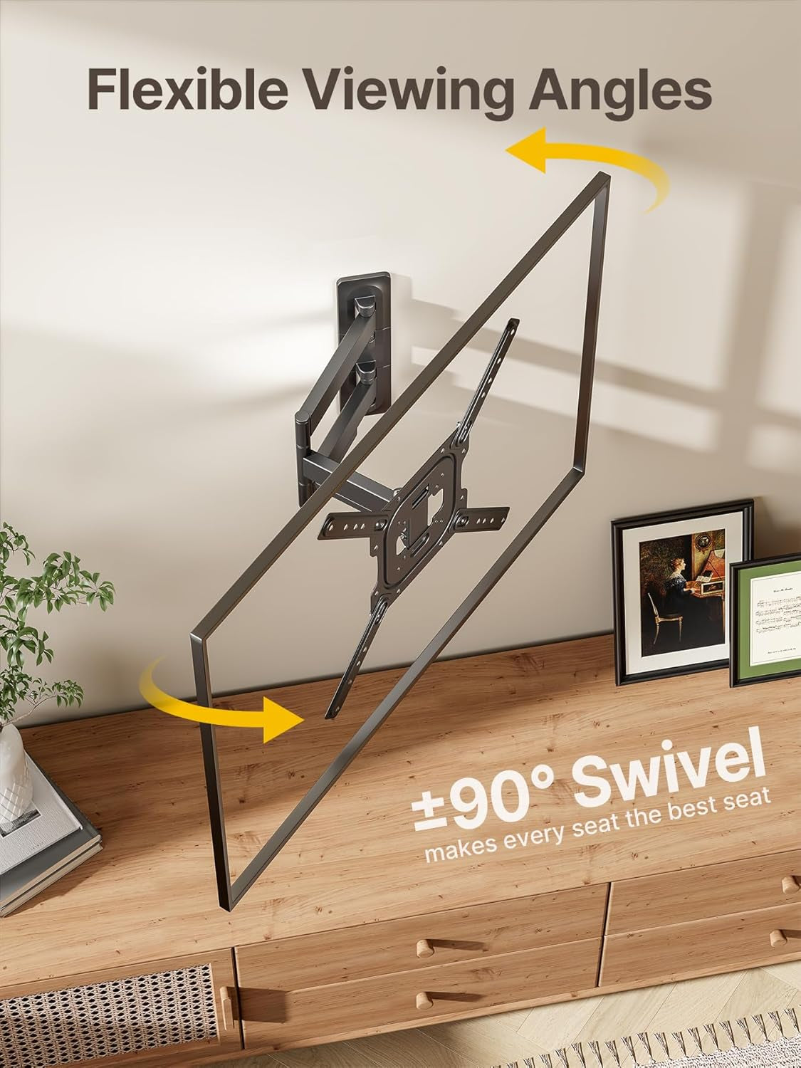 Full Motion TV Wall Mount for 23–65 Inch Flat & Curved Tvs and Monitors, Swivel & Tilt Articulating Bracket, Max VESA 400X400Mm, Holds up to 77 Lbs, Perfect Center Design