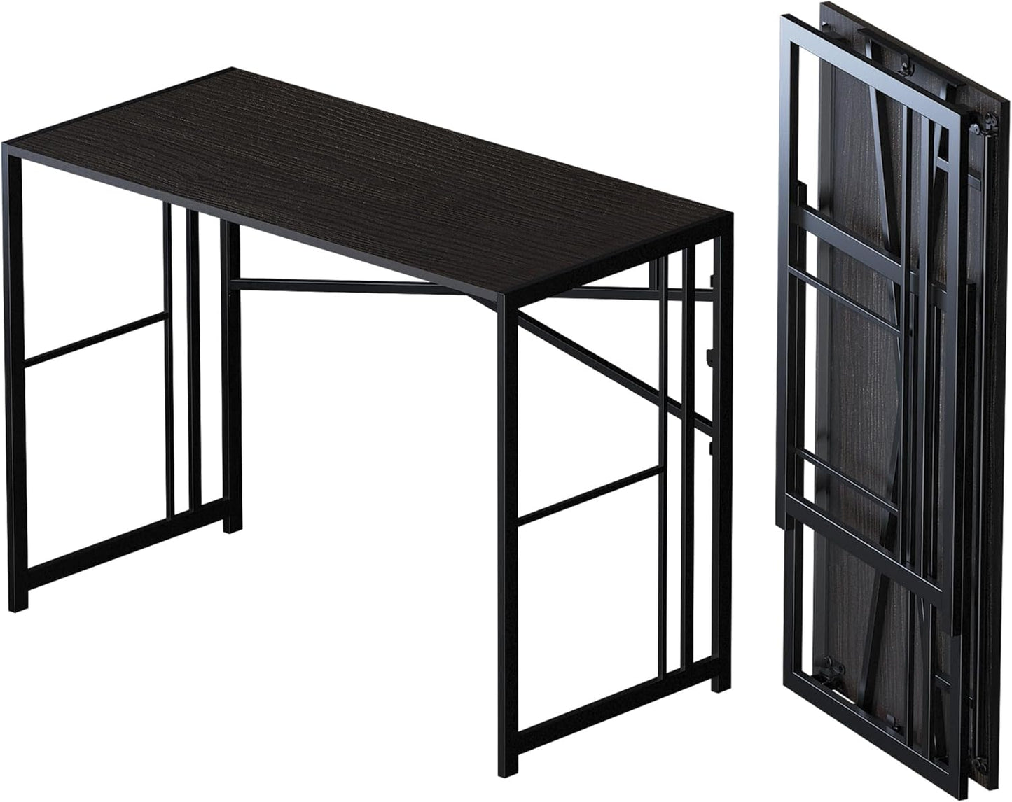 Folding Desk 40 Inch Writing Gaming Computer Camping Desk, No Assembly Required Home Office Table, Black