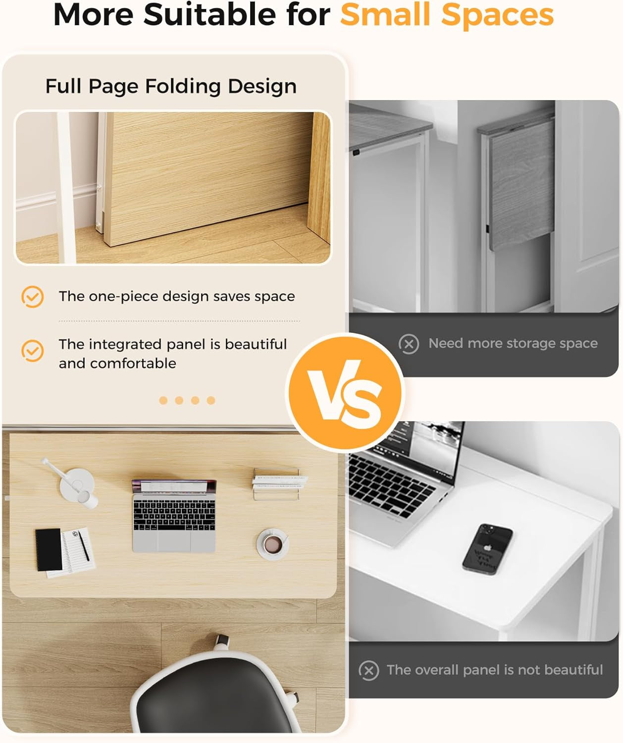 Folding Desk Small Foldable Desk for Small Space, 31.5 Inches Writing Computer Desks in Study, Home Office Foldable Office Desks for Bedroom, Oak