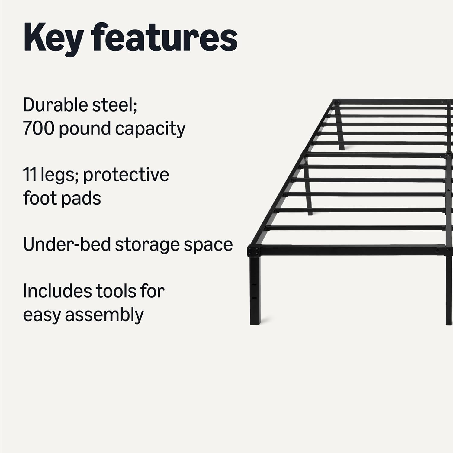 -Metal Bed Frame, Non-Foldable Platform Bed, Easy Assembly, Queen, 60W X 80L In, Black