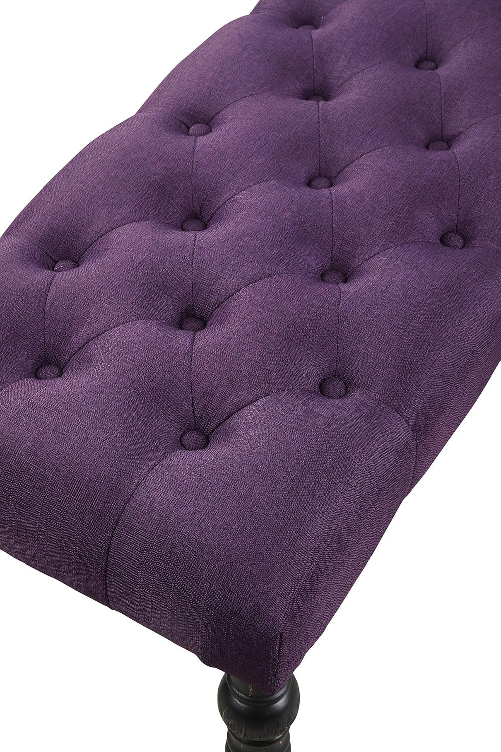 Leviton Fabric Tufted Turned Leg Dining Bench, Purple