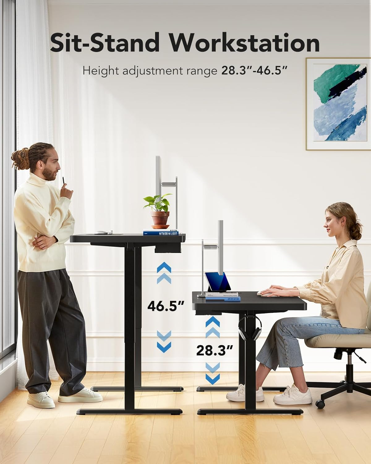 60 X 30 Inch Large Standing Desk, Powerful Brushless Motor Large Height Adjustable Table, 4 Memory Preset Stand up Work Station Sit Stand Desk, Home Office with Thick T-Shaped Frame