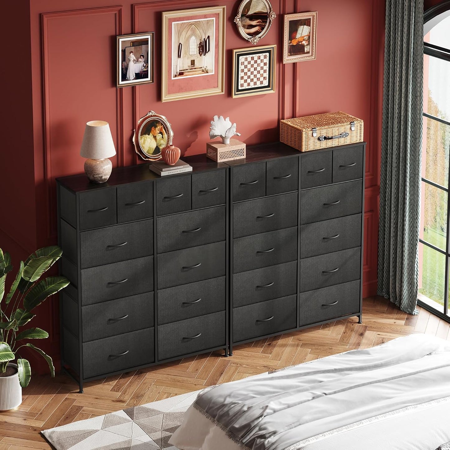 Tall Dresser for Bedroom with 12 Drawers, Dressers & Chests of Drawers, Fabric Dresser for Closet, Living Room, Storage Dressers with Storage Drawers, Steel Frame, Wood Top, Charcoal Black