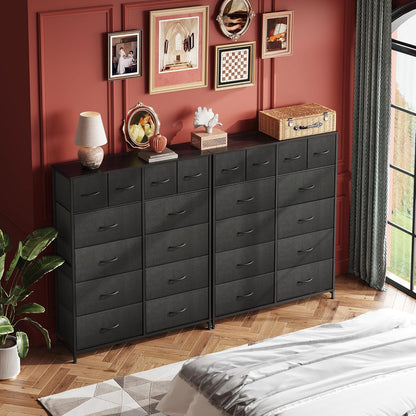Tall Dresser for Bedroom with 12 Drawers, Dressers & Chests of Drawers, Fabric Dresser for Closet, Living Room, Storage Dressers with Storage Drawers, Steel Frame, Wood Top, Charcoal Black