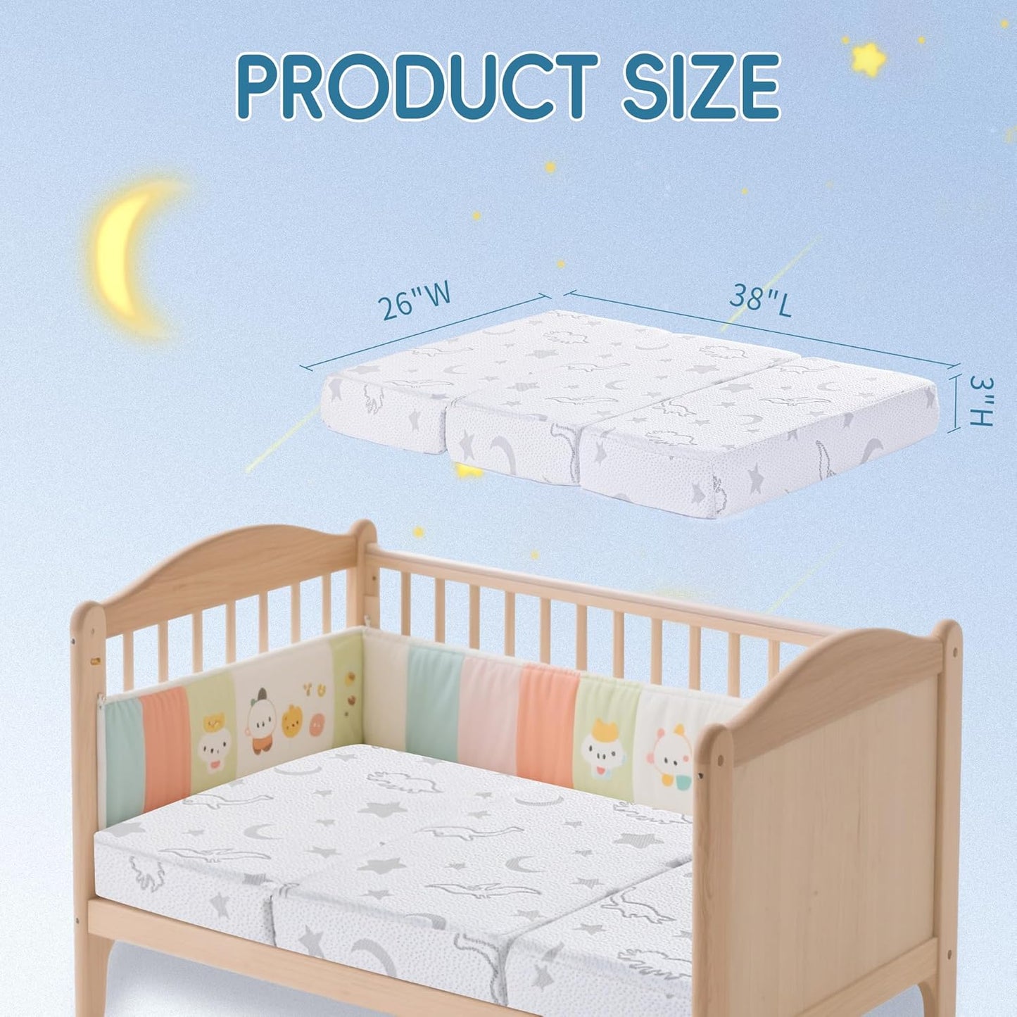 Trifold Pack and Play Mattress 38"X26", Pack N Play Mattresses with Dual Sided Soft & Firm Memory Foam Foldable Portable Crib Baby Mattress with Washable Cover and Carry Bag