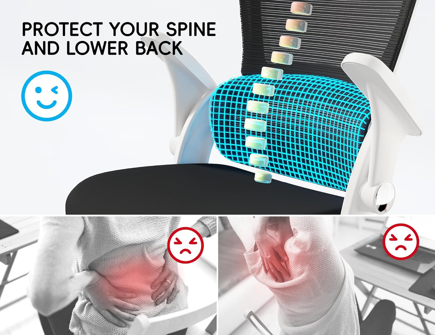 Office Chair - Ergonomic Office Chair with Back Support, Computer Chair - Home Office Desk Chairs, 330Lbs Wide Seat Big and Tall Office Chairs with Headrest, Comfy Desk Chairs (White Black)