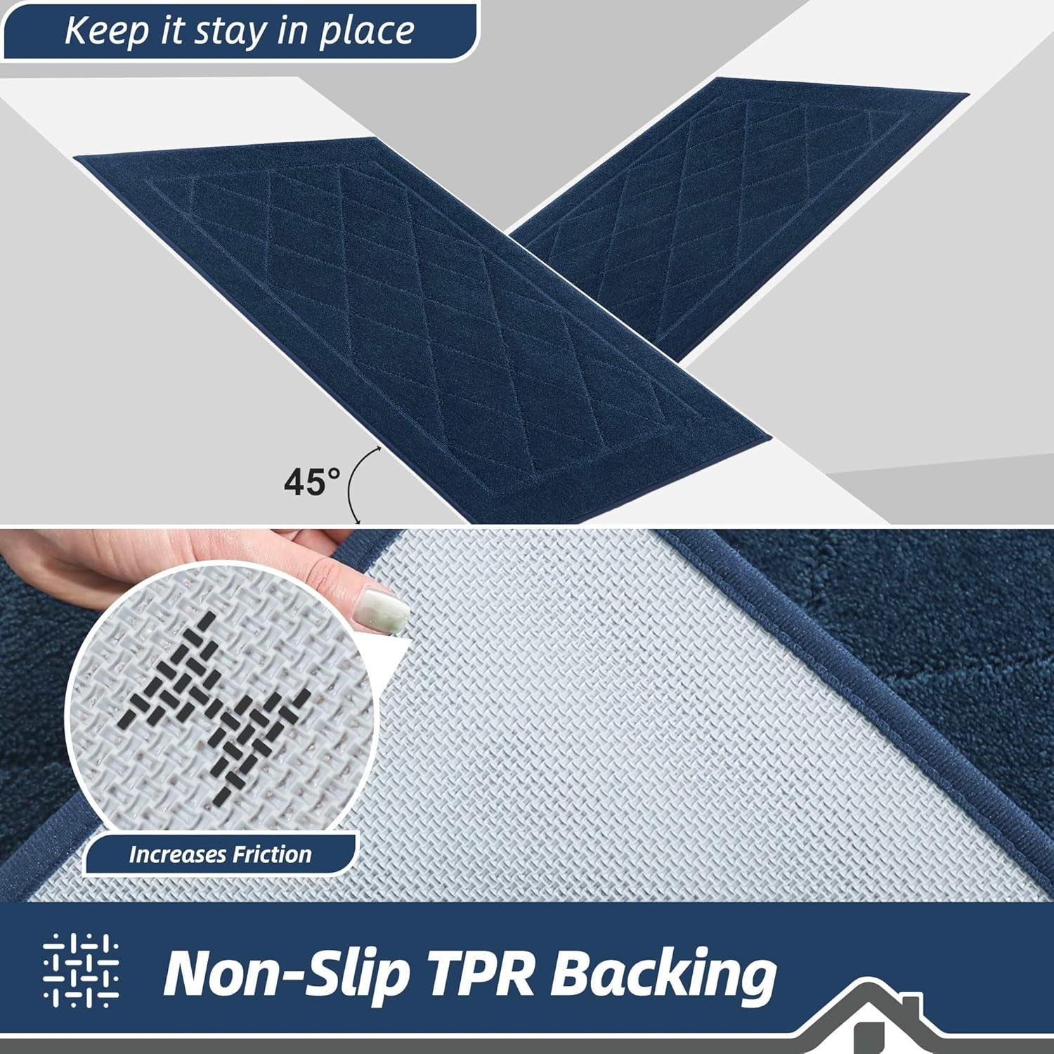 Dirt Trapper Door Mat 20" X 32", Doormat Non-Slip Entryway Rugs Washable, Dog Door Mat Stain Resistant and Absorbent Welcome Floor Mat for Front Back Door, Mud Wet Shoes & Paws, Navy Blue