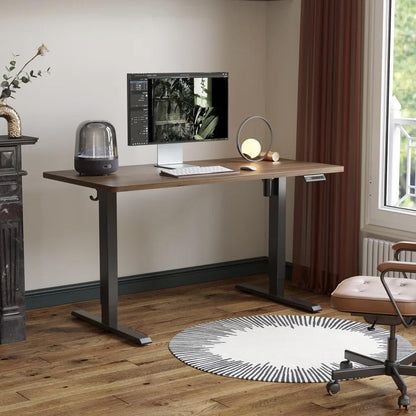 One-Piece Standing Desk Adjustable Height Stand up Home Office Desk, 48X24 Inch Electric Standing Computer Desk, with 4 Memory Presets, Headphone Hook, Light Rustic