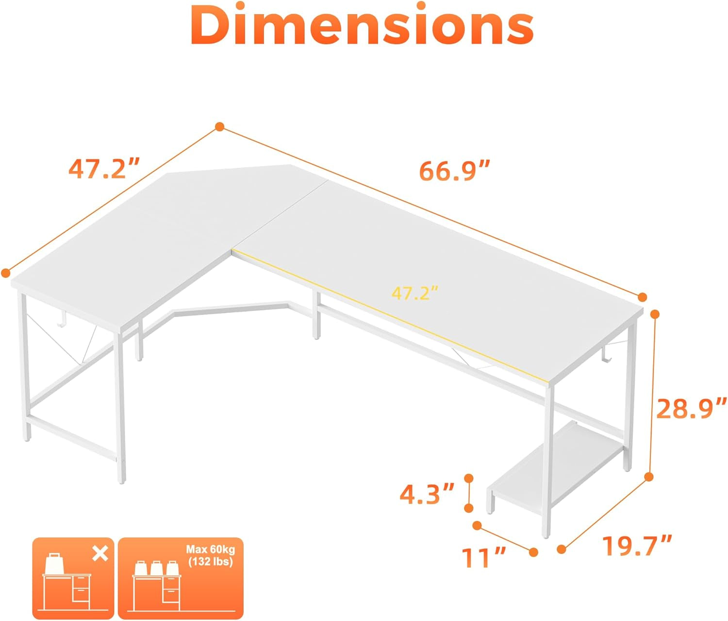 50 Inch Large L Shaped Desk, Simple Corner Gaming Desk with CPU Stand & Hooks, Computer Desk for Home, Bedroom & Office Workspace, Walnut