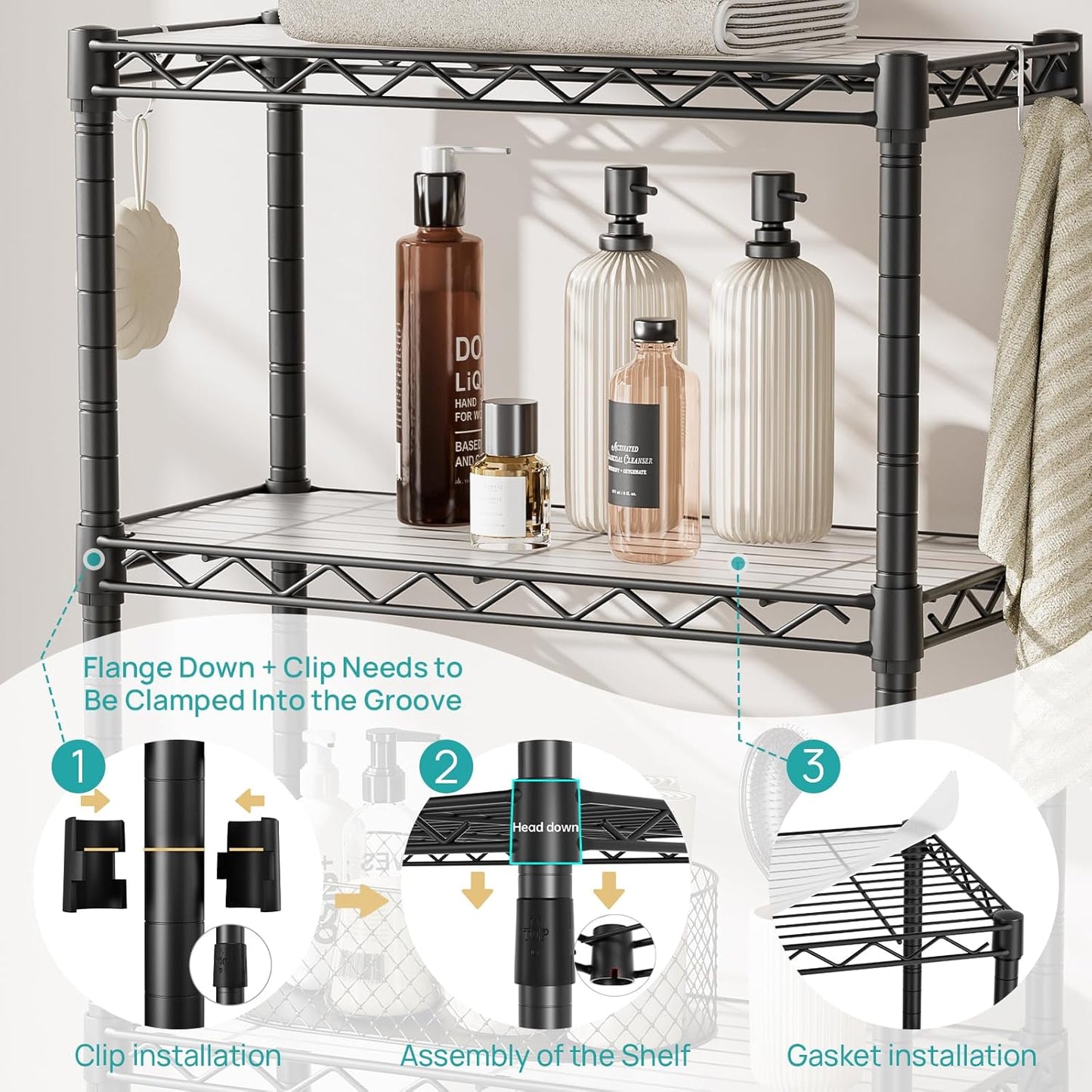 Over the Toilet Storage Shelf：3-Tier Bathroom Organizer and Storage Shelf with Adjustable Shelf and Basket Freestanding Space Saver above Toilet for Room Black