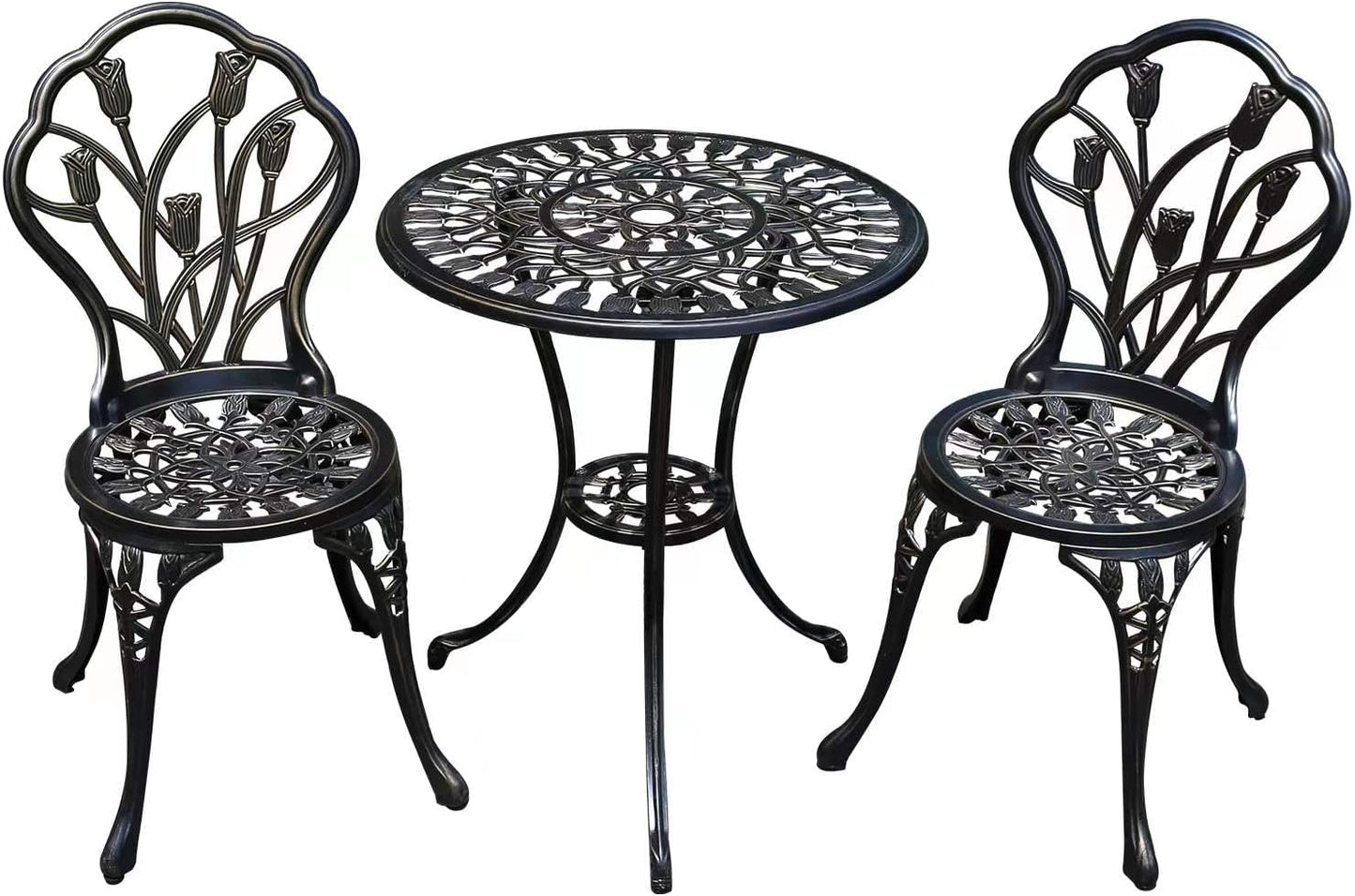 Patio Bistro Set.Rust-Resistant Cast Aluminum Bistro Table Set with Umbrella Hole for Backyard (Tulip Copper)